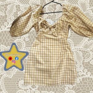 Yellow Gingham Puff Sleeve Dress